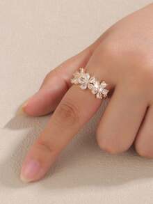 1 chiếc nhẫn thời trang nữ cá nhân hóa, thiết kế cánh hoa mai đính đá Zirconia tinh tế, nhẫn hở có thể điều chỉnh kích thước, đa năng. - vòng mở - Xem 9