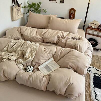 2/3 piezas Juego de ropa de cama color camel claro, 1 Funda nórdica y 2 Fundas de almohada, Textiles suaves y cómodos, Disponible en varios colores, Adecuado para dormitorios, Decoración del hogar minimalista y de moda, Ropa de cama suave y acogedora para el dormitorio, Juego lavable a máquina sin relleno