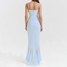 Women's Strapless Ruched Mesh Ruffle Tiered Slit Maxi Dress Elegant Formal Party Evening Gown Slim Fit Sweetheart Neck Prom Dresses For Women - 天藍色 - 查看 2