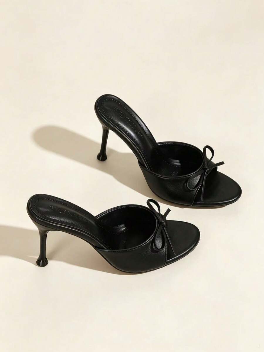 Giày sandal cao gót nữ thời trang với nơ trang trí, kiểu dáng thanh lịch cho ngày Valentine, đám cưới, mùa hè. - màu đen - Xem 1