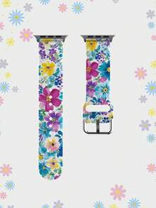 1條藍紫色花卉圖案矽膠女款手錶錶帶，適用於Apple Watch 38mm 40mm 41mm 42mm 46mm 45mm 49mm，多巴胺豐富花卉設計，可愛舒適可更換防水運動錶帶，兼容Series 11 Ultra3 Ultra 2 SE3 S11 S10 SE2 9 8 7 SE 6 5 4 3 2 1 - 彩色 - 查看 13