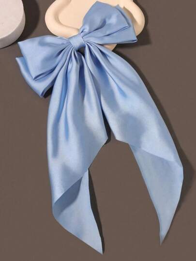 10/5/1pc Set Blue Satin Long Ribbon Bow Hair Clips, Elegant Cute Girls Barrette Hairpin, Suitable For Daily Wear, Gifts, Summer Beach, Back To School