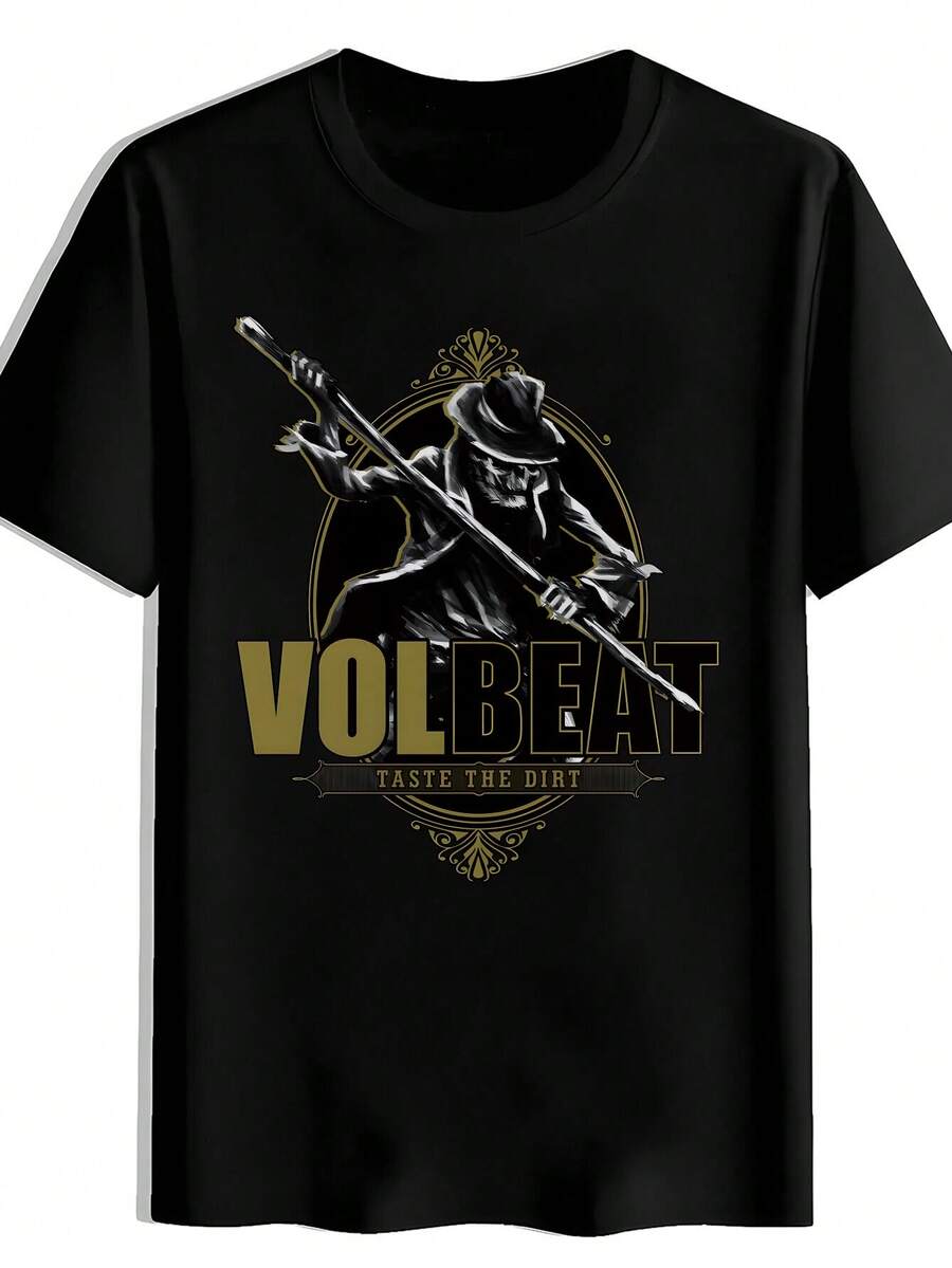 Short-Sleeved Men's T-Shirt With Vintage Rock Band Volbeat Elements, Perfect For Everyday Wear. This Design Is A Summer Essential For Travel, Dates, Beach Trips, Vacations, And Holidays. Classic Unisex Graphic Print T-Shirt, Perfect For Everyday Wear, Casual Cotton T-Shirt, Soft, Lightweight, And Comfortable For Daily Use. Stylish Casual Design, Ideal For Men And Women, Crew Neck T-Shirt, Fitness Top, Going-Out Top, Outdoor Wear, Vacation, Graduation, Fitted Slogan T-Shirt, Quote T-Shirt, Minimalist Graphic T-Shirt, Funny Graphic T-Shirt, Beach Party, Surfing, Picnic, Gift, Airport Outfit, Spring, Women's Summer Coordination Sets, Subtle Summer Outfits, Summer Coordination Outfits, Ball Gowns, Birthday Dress, Party Outfits, Autumn, Winter, All Seasons, Rave Outfit, Women's Office Wear, Curvy, Casual Outfits For Women's Fitness Clothing For 84V7 - Black - View 1