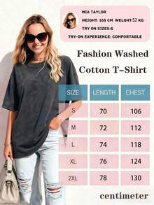 New Heavy Cotton T-Shirt, American Retro Vintage Washed Distressed Charcoal Solid Color Crew Neck Top, Large Size, Relaxed Fit Women's T-Shirt. - 薄荷綠 - 查看 3