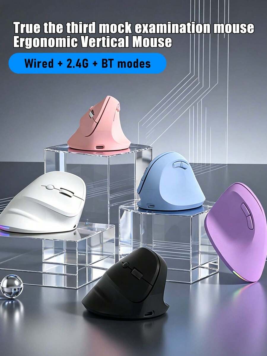 Goodbye Mouse Hand! Ergonomic Vertical Wireless Mouse In Macaron Colors, Dual Mode Right-Handed Mouse, 2.4G + BT 5.3, Quick Charge Type-C, Silent Buttons + RGB Backlight, Office & Gaming Wrist Support Miracle For Laptop, Desktop, Tablet - View 1