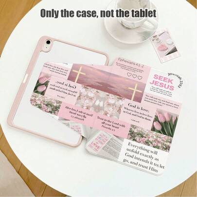 1pc Flip Cover Tablet Case With Pen Slot, 360 Degree Rotating Stand, Cross, Tulip And Plant Pattern, PU Leather Case Compatible With Samsung A9/A9+/S9/S9FE/A11/A11+/S11/S10 FE/S10 FE+/S10 Lite, , SE 11, Honor, MatePad SE 11, ,
