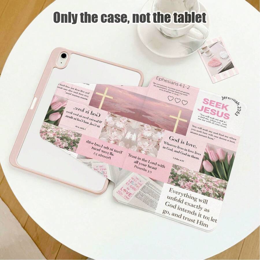 1 chiếc ốp lưng máy tính bảng dạng gập có khe đựng bút, chân đế xoay 360 độ, họa tiết chữ thập, hoa tulip và cây cỏ, chất liệu da PU, tương thích với Samsung A9/A9+/S9/S9FE/A11/A11+/S11/S10 FE/S10 FE+/S10 Lite, SE 11, Honor, MatePad SE 11. - Nhiều màu - Xem 1