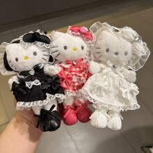 SANRIO 1个三丽鸥Hello Kitty女仆蕾丝蝴蝶结长腿毛绒娃娃钥匙扣挂件，节日礼物 - 彩色 - 查看 3