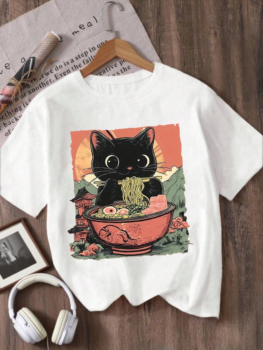 Camiseta de cuello redondo estampada para niñas - Blanco - Ver 1