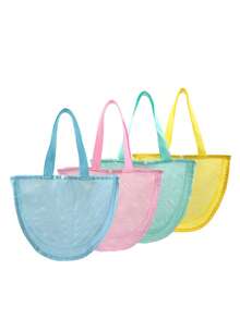 1pc Beach Toy Storage Bag, Tote Bag, Solid Color Mesh Bag, Beach Digging Tools, Multi-Compartment Storage Bag, Essential For Vacation And Travel - Multicolor - View 9