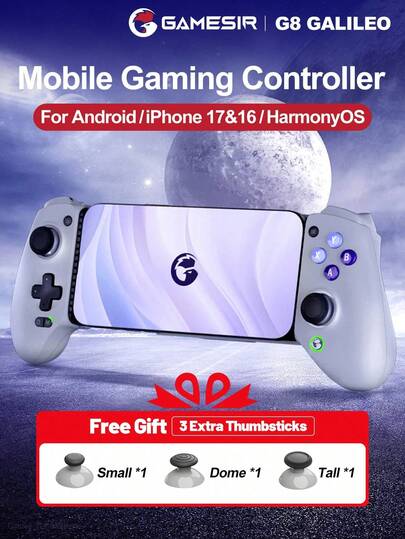  Contrôleur de jeu mobile GameSir G8 Galileo, compatible avec les séries 17/16/15, smartphones iOS et Android, avec joystick à effet Hall et gâchettes, convient pour le jeu cloud mobile, l'émulateur Egg NS, longueur 110-185 mm, prend en charge Game Pass, Steam Link, Moonlight, PS Remote Play, panneaux amovibles, 2 boutons programmables à l'arrière, prise audio 3,5 mm, durée de vie des boutons ABXY de 5 millions de clics, connexion filaire USB-C, gris