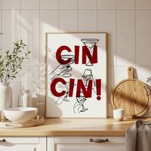 1pc Frameless Stylish "GIN CIN!" Red Text Art Print, Hand Holding Cocktail Glass, Bar Wall Decor For Bedroom, Dorm, Back To School, Funky Posters, Room Decor Gift - Wine Glass - View 3