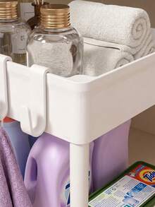 2-Tier Sliding Bathroom Kitchen Storage Rack With 5 Hooks, Multifunctional Sink Organizer Shelf, Extendable Moisture-Proof Design, Thick PP Material, Easy Installation And Cleaning - Multicolor - View 5
