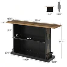 Tribesigns 63" Bar Table, Sturdy Modern Counter Height Pub Table With 2-Tier Storage Shelf And Metal Footrest, Rectangular Wood Home Bar Unit For Kitchen, Living Room, Black - 質樸的棕色和黑色 - 查看 3