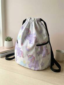 1pc Drawstring Closure Backpack, Multi-Scenario, Super Large Capacity, Ultra-Lightweight, Durable, Highly Attractive, Foldable Storage Bag, Cartoon Horse Print Drawstring Fitness Sports Backpack, Dust-Proof Storage, Suitable For Outdoor, Fitness, Daily Commute And School Use - Multicolor - View 3
