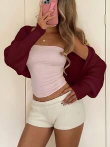 Cárdigan casual para mujer, cómodo y ligero, color sólido, perfecto para looks frescos y relajados en el día a día - Rojo - Ver 12