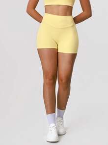 Women's Seamless Casual Butt-Lifting Solid Color Yoga Running Sports Shorts - Yellow - View 5