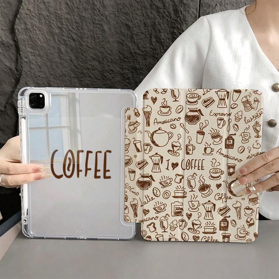 1 件装咖啡主题涂鸦印花平板电脑保护套，带笔槽，兼容 iPad 10.9/10.2/ Air 第五代/Pro 11/第十代/9.7/Air 2/（第七代）/（第八代）/ Air 4/5/ Pro 11/ 第十代 10.9 英寸 2022 款智能保护套/ Air 13(M3 2025)/ Air 11(M3 2025)/ Air 11(M3 2025)/ 11(A16 2025)，支持自动休眠/唤醒功能，兼容 Galaxy Tab S10+/S9/A9，兼容小米 5/5PR/6/6PRO/7/7PRO，兼容华为 MatePad，兼容荣耀平板 - 彩色 - 查看 1