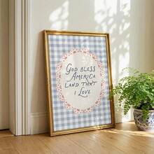 1pc "God Bless America" 250th Anniversary Canvas Poster, Blue Plaid, American Independence Day Patriotic Wall Art Print, Minimalist Farmhouse Style Decor For Apartment, Living Room, Bedroom, Modern Home - A - View 6