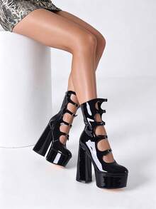 Women's Y2K Goth Platform Heels Punk Hollow Out Chunky High Heel Pumps Multiple Buckle Strap Faux Patent Leather Pumps Fashion Cosplay Sexy Party Shoes Spring Summer - màu đen - Xem 6