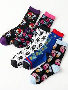 5 Pairs Unisex Colorful Pop Art Numeric Pattern Contrast Detail Polyester Breathable Short Socks, Suitable For Daily Wear And Street Fashion - Multicolor - View 6
