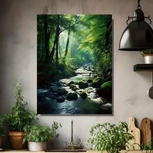 Kit de Pintura de Diamantes 5D Paisaje de Arroyo del Bosque, Lienzo Completo con Diamantes Redondos, Manualidad para Decoración del Hogar, Mosaico DIY Bordado, Incluye Herramientas y Accesorios - 11.81x15.75 Pulgadas - Enmarcado - Ver 4