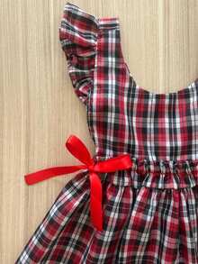 Children's June Festival Dress, Red, Black, And White Checkered Pattern With Back Bow, Sizes 2, 4, And 6 Years Old, Checkered Romper, Country Style, São João Junino - Họa tiết caro đỏ, trắng và đen - Xem 8