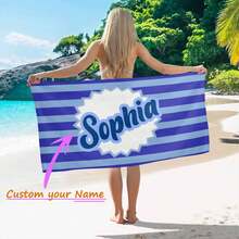 1 Customized Beach Towel With Name, Personalized Beach Towel, Custom Pool Towel, Beach And Pool Holiday Birthday Gift - 藍色 - 查看 1
