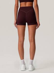 Sodalemon Quần short thể thao nữ không đường may, nhẹ, kiểu dáng thường ngày, size châu Âu, màu trơn, thích hợp cho yoga, chạy bộ và thể thao. - Màu Đỏ Sâu - Xem 6