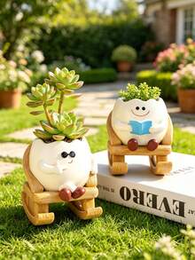 Maceta de flores de resina, maceta para plantas de interior/exterior con orificio de drenaje, maceta balancín linda para suculentas, regalo de jardinería, decoración del hogar - B - Ver 9