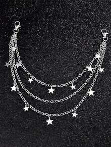 2pcs Punk Style Fashion Waist Chain, Double Layer Pants Chain, Unique Metal Double Layer Chain, Hip Hop Skirt Accessory Pants Chain Summer, School Fall, Autumn, Halloween - Silver - View 3