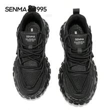 SENMA Giày thể thao nam đế dày, lưới thoáng khí, buộc dây, kiểu dáng casual. - đen tuyền - Xem 4