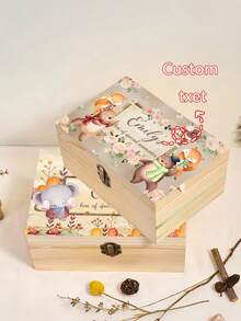 1pc Personalized Wooden Memory Box, Can Be Customized With Name, Storage And Decorative Functions, Time Capsule Box, Room Decor, Birthday Gift Box - Multicolor - View 2
