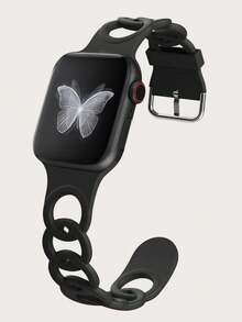 Bracelet de montre en silicone à fleurs ajourées compatible avec Apple Watch Band 38mm 40mm 41mm 42mm 44mm 45mm 46mm 49mm, bracelet de sport fin, ajouré, gravé, respirant et étanche compatible avec Ultra 3 2 1 Série 11/10/9/8/7/SE/6/5/4/3/2/1 Femmes Hommes - Noir - Voir 3