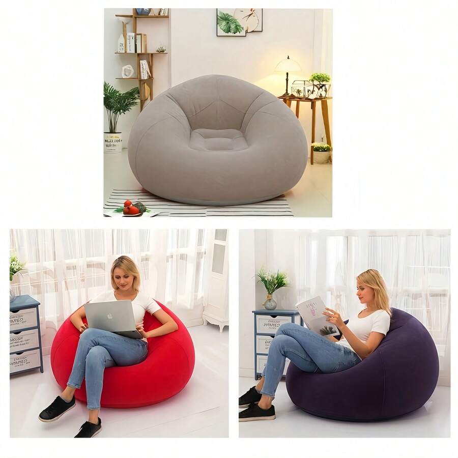 Adult Inflatable Bean Bag Chair - Soft Portable Inflatable Armchair, Suitable For Garden, Beach, Camping Or Bedroom Reading, Easy To Inflate