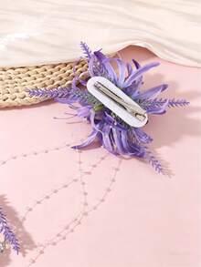 1pc Bohemian Style Faux Lily & Rosemary Tassel Decor Hair Clip, Sweet & Cute Beaded Chain Side Hairpin, Suitable For Beach, Music Festival, Hairstyle Accessory - Multicolor - View 5