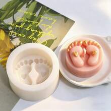 3件套迷你脚印硅胶皂模，双脚心形硅胶模具，适用于制作蜡烛、DIY手工沐浴礼品、香薰蜡烛、环氧树脂浇铸、肥皂石膏工艺品，柔韧硅胶模具，可用于家居装饰和派对装饰 - 腳印 - 查看 10