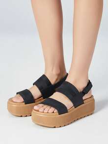 Elegant Platform Sandals For Women Round Toe Hook And Loop Strap Slip On Slides Strapy Flip Flops Wedge Sandals Casual Womens Slippers Party Vacation Walking Beach Indoor Outdoor Spring Mother Gifts Summer Sandals For Women Blacktan Sandals - Nâu đen - Xem 2
