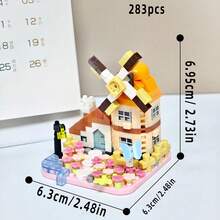 6pcs Mini Windmill Street Scene Building Block Set, 1808pcs Cute House Assembly Toy, Adult And Children Universal Assembly Model, Ideal Christmas Gift, Gift For Girls / Teenagers - 6 Windmill Houses - View 14