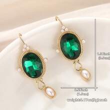 1 Pair Vintage Round Synthetic Dark Green Earrings, Fashion Creative Pendant Earrings For Women, Suitable For Holidays And Parties - Green - View 8