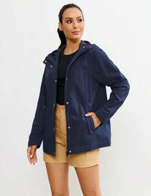 Rain Jacket Women Waterproof Lightweight Rain Coats Hiking Travel Windbreaker Raincoats With Adjustable Hood - 米色 - 查看 9