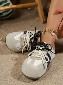 Retro Backless Slip-On Shoes, Lace-Up, Platform Wedge, Fashion, Comfortable & Versatile, Suitable For Casual Daily Wear In Summer - Black and White - View 2