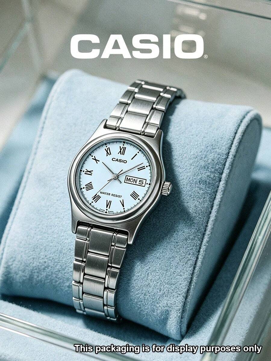 Casio Ladies Classic Analog Watch LTP-V006D-2B White Roman Numeral Dial Day Date Stainless Steel Bracelet Water Resist Vintage Elegant Dress Watch Women Quartz Wristwatch Brunch Wedding Guest Garden Party Date Afternoon Tea Romantic Gift for Daughter Girlfriend - 藍色 - 查看 1