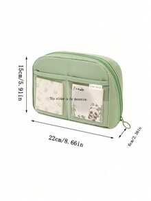 1pc Large Capacity Green Pencil Case, Minimalist Cute Stationery Bag For Pens, Makeup Brushes, Multi-Function Pencil Pouch - A - View 4