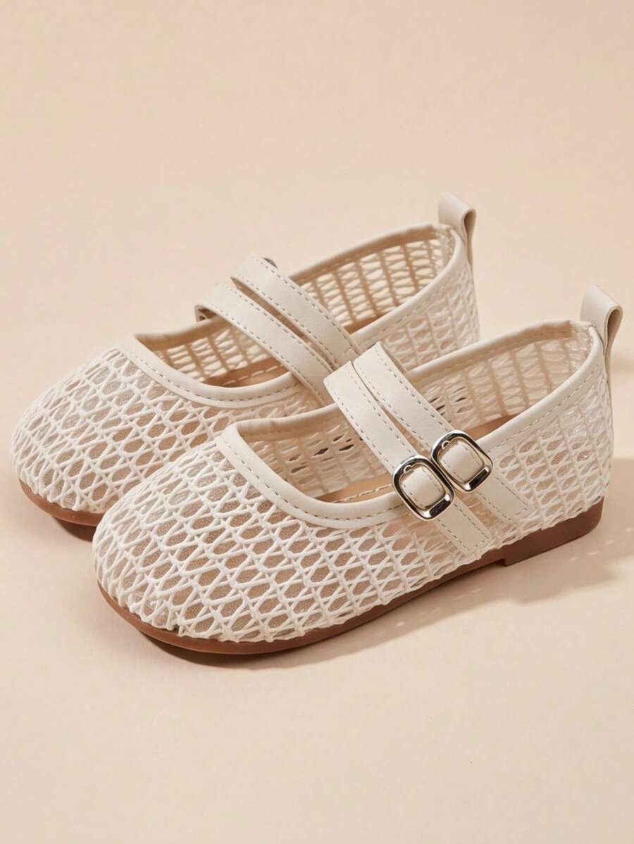 Giày sandal Mary Jane màu be cho bé gái 3-12 tuổi, quai điều chỉnh được, khóa bạc, quai đôi bằng lưới, kiểu dáng tối giản, thích hợp đi học và dự tiệc. - Màu be - Xem 1