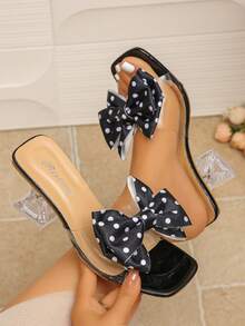 Sandal Selop Transparan Motif Kupu-kupu untuk Wanita, Sandal Selop Hak Sedang Berhiaskan Berlian Imitasi untuk Musim Panas di Luar Ruangan, Sandal Wanita Gaya Peri Putih - Hitam - View 1