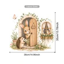 水彩兔子與刺蝟牆貼，可移除可愛卡通動物門窗貼紙，波希米亞風幼兒室牆面裝飾，美學風格兒童房嬰兒房幼兒園教室裝飾 - 兔子小屋童話牆貼 - 查看 12