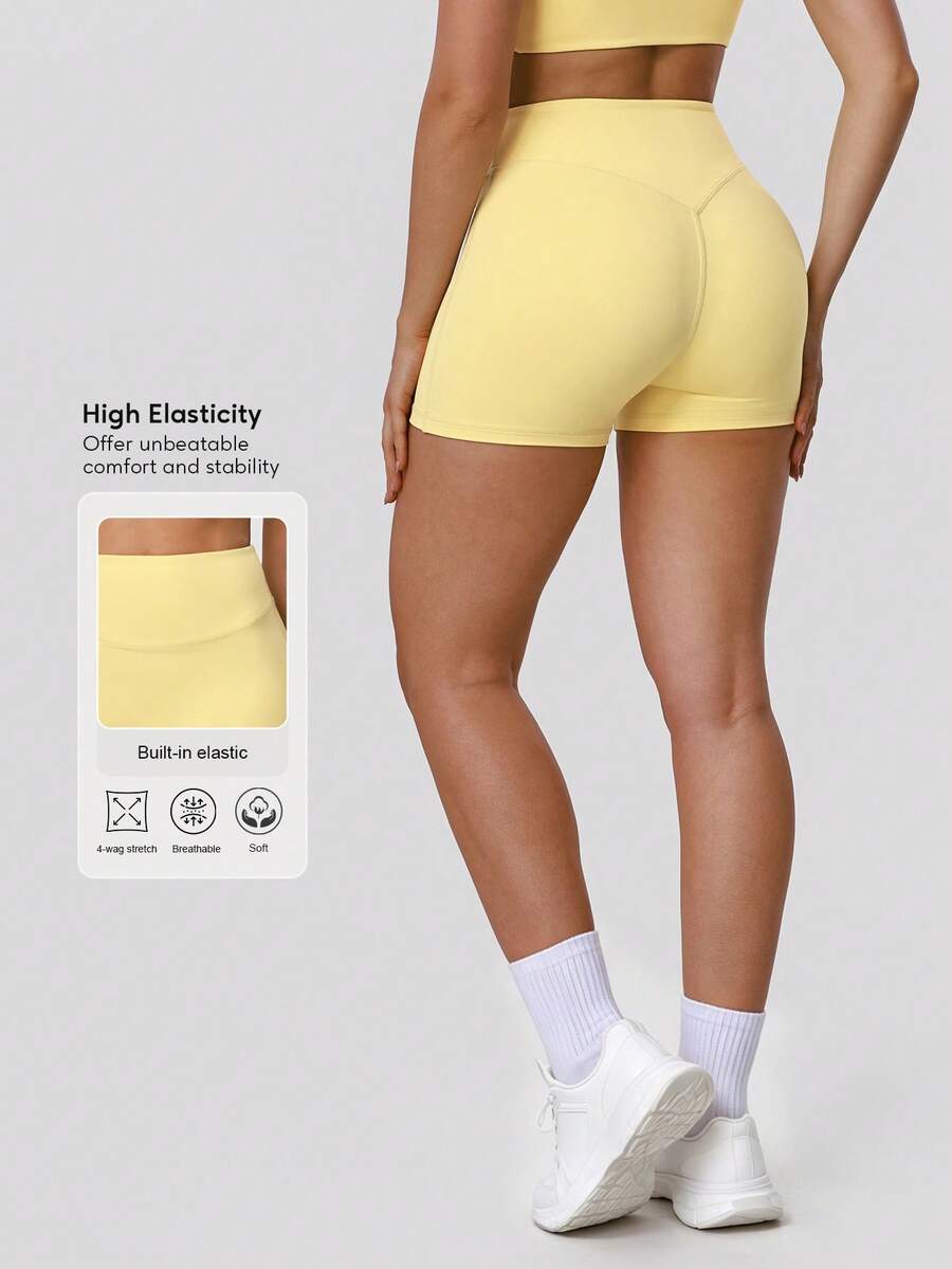 Women's Seamless Casual Butt-Lifting Solid Color Yoga Running Sports Shorts