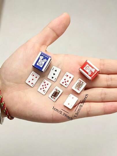 54pcs Mini Creative Playing Card Model Set, Suitable For Party Games, Multiplayer Card Games, Size: 1cm/0.39in*1.5cm/0.59in, Interactive Games, Party Games, Holiday Games, Small Gifts, Holiday Decorations, Birthday Party Supplies, Birthday Gifts, Travel Games, Small Playing Cards, Suitable For Novel Party Games And Gifts, Playing Card Accessories, Handmade, Novel Party Games