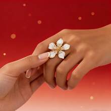 1 Piece Of Women's Elegant And Simple Enamel Mosaic Ring – Geometric Floral Pattern, Never Fades, Suitable For Daily Wear, A Timeless Accessory For All Year Round (No Plating) - 白色 - 查看 7